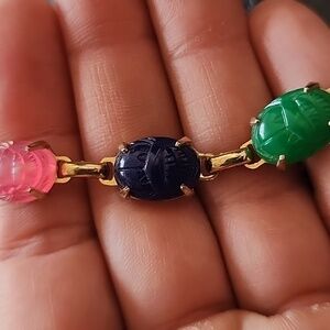 VTG Gold-Tone Multicolor Scarab Bracelet - Green, Blue, Pink, Orange